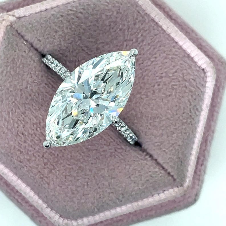 4.0 CT Marquise CVD Diamond Hidden Halo & Pave Engagement Ring