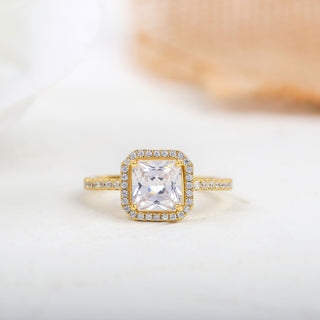 2.08 CT Princess Cut Halo Pave Moissanite Diamond Engagement Ring