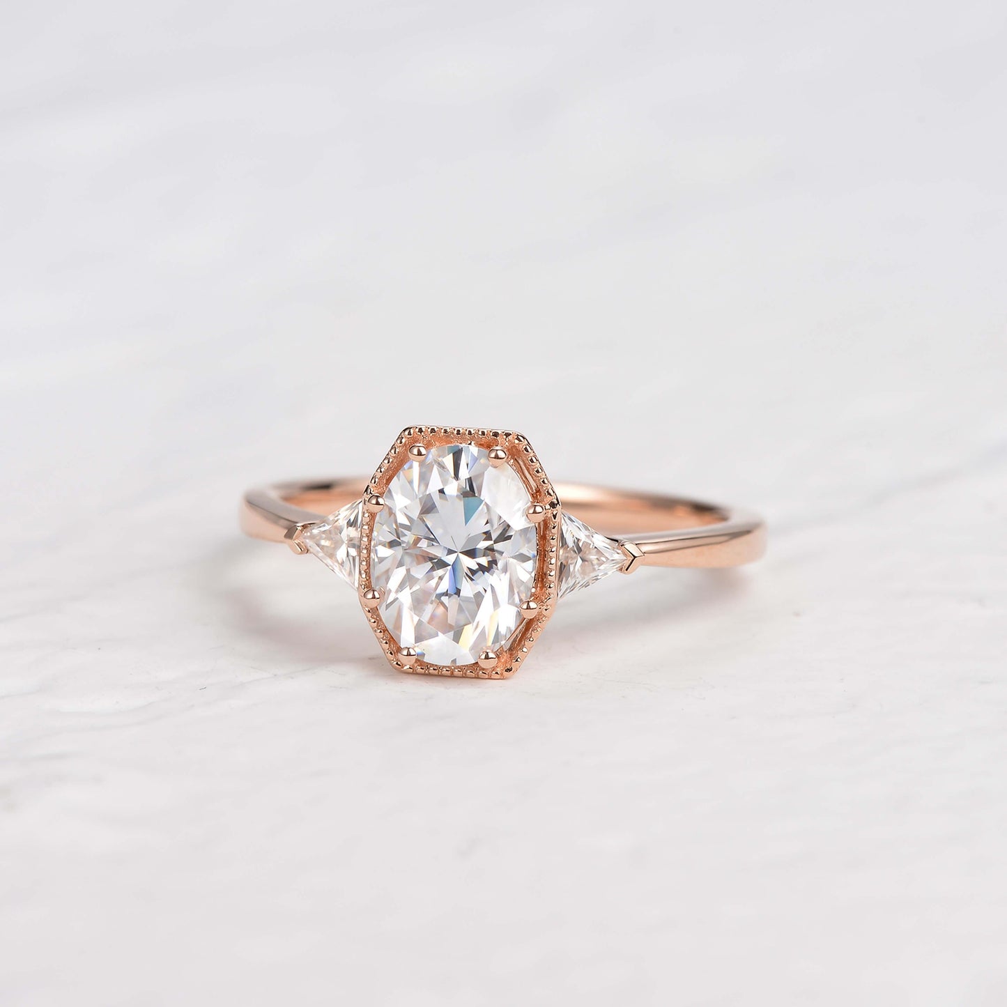 1.33 CT Oval Moissanite Diamond Three Stones Engagement Ring