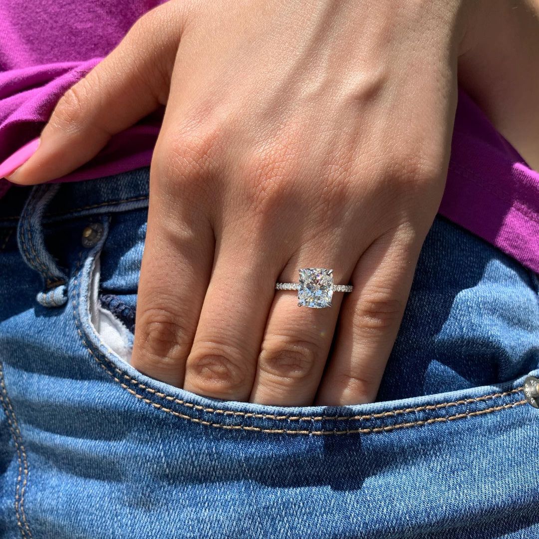 CT Cushion Moissanite Diamond Solitaire Engagement Ring