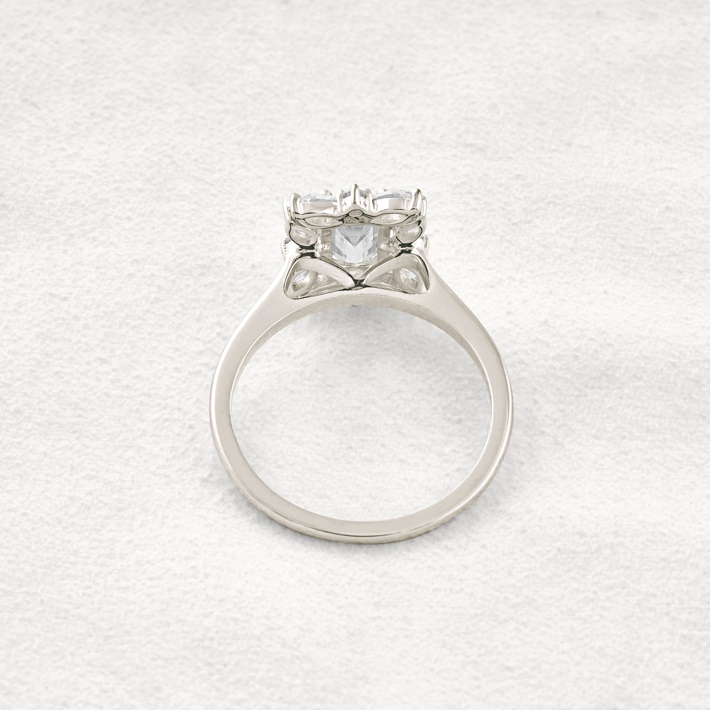 0.92 CT Emerald Cut Halo Moissanite Diamond Engagement Ring