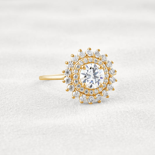 1 CT Round Cut Double Halo Moissanite Diamond Engagement Ring