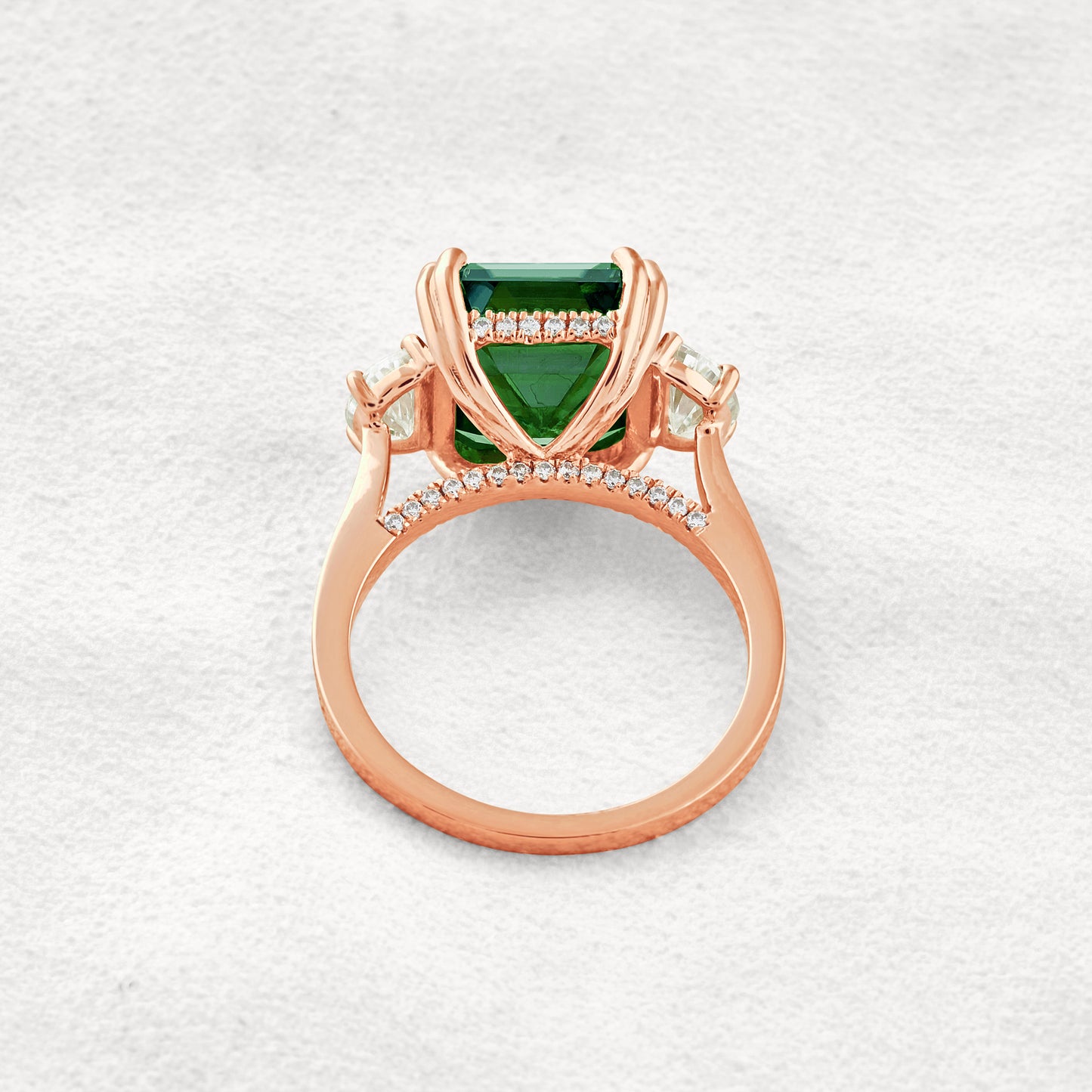 7.6 CT Blue Green Asscher 3 Stones Cut Moissanite Diamond Engagement Ring