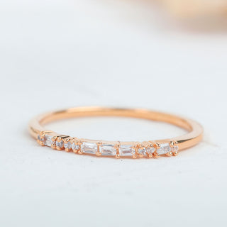 Round and Baguette Moissanite Diamond Wedding Band