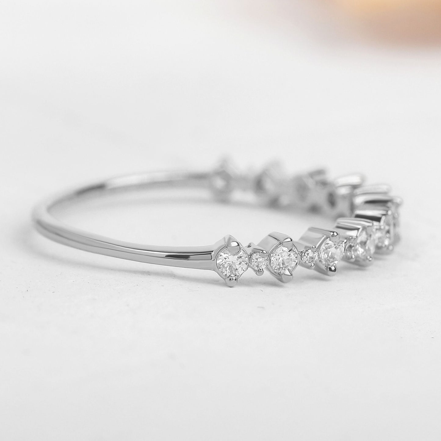 Round Moissanite Half Eternity Wedding Band