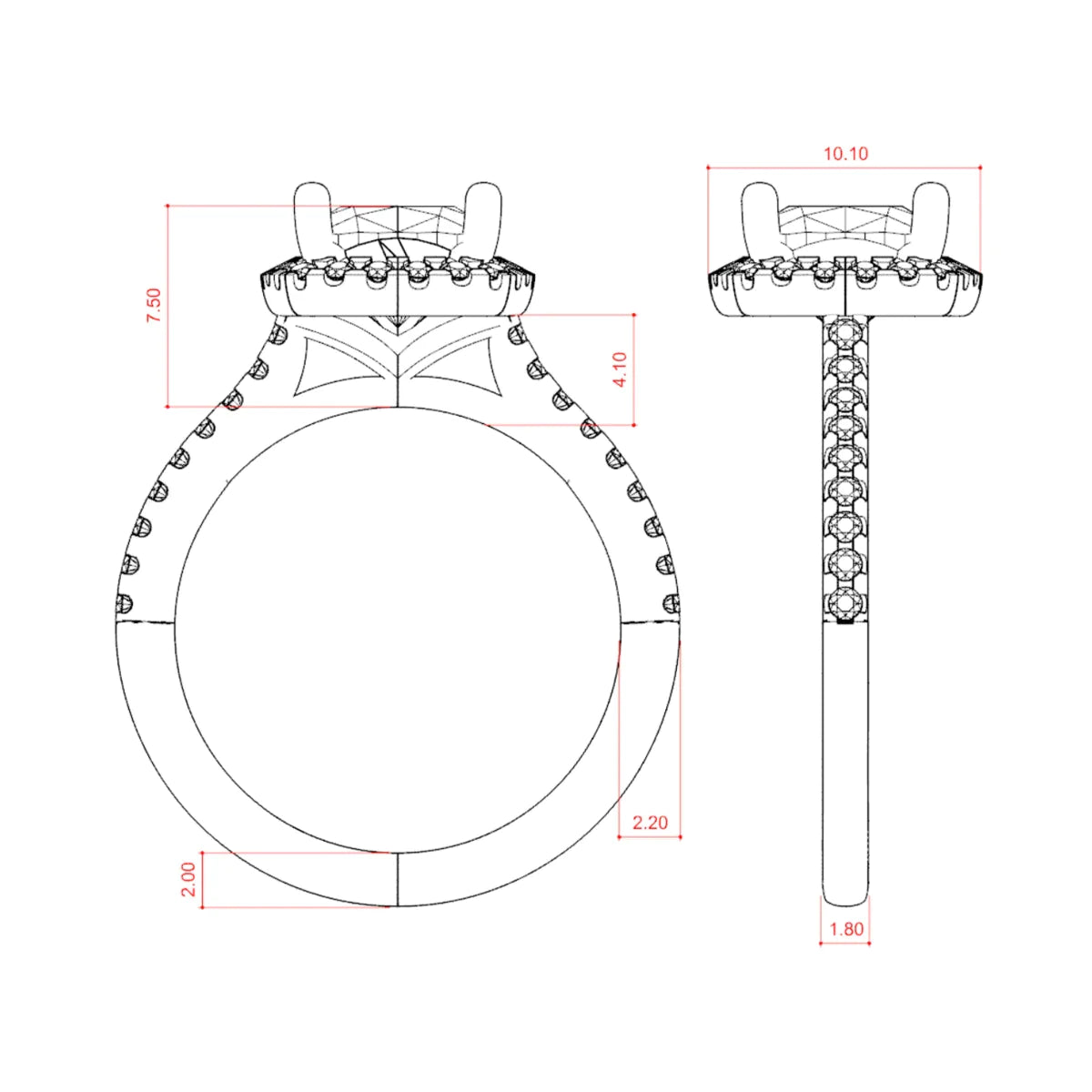 2.15 CT Cushion Moissanite Diamond Halo Engagement Ring