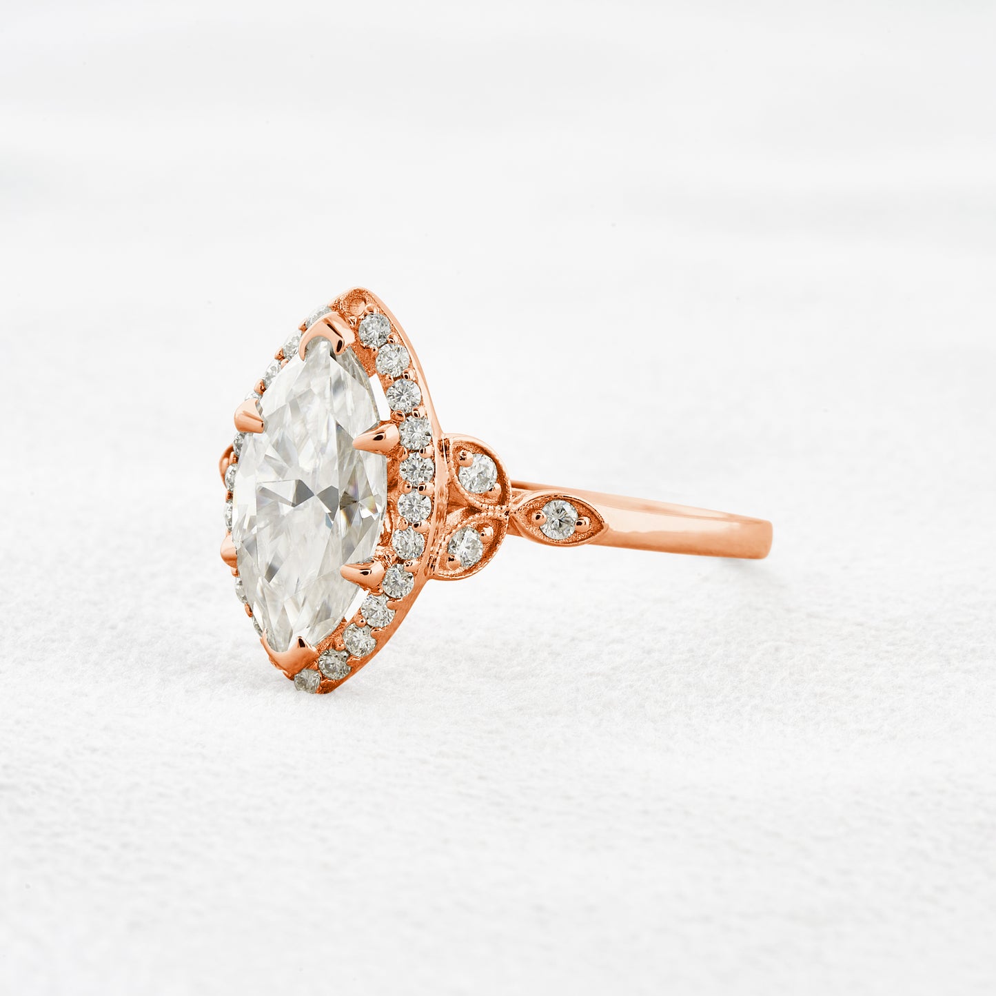 1.6 CT Marquise Cut Halo Moissanite Engagement Ring