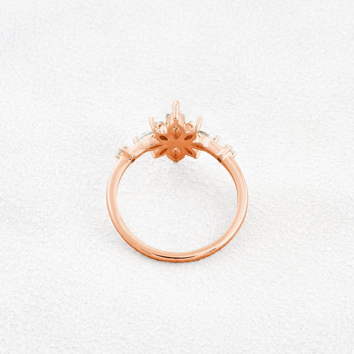 0.89 CT Marquise & Round Cut Cluster Moissanite Engagement Ring