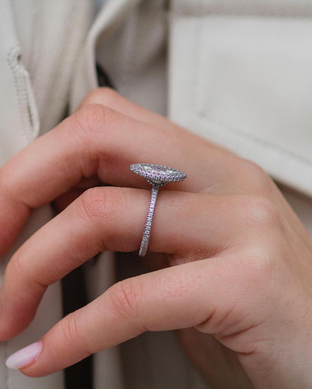 2.0ct Marquise Moissanite Double Halo Setting Pave Band Engagement Ring