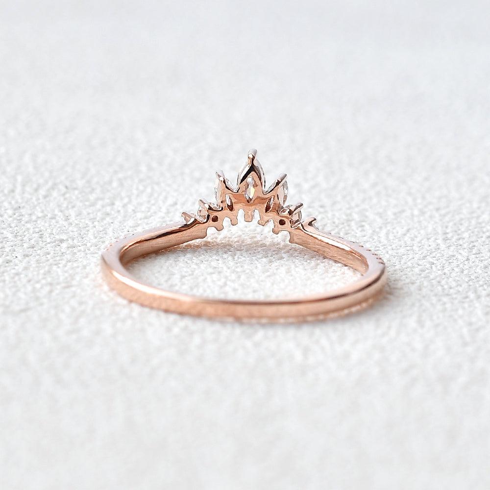 0.36 CT Marquise & Round Moissanite Diamond Curved Wedding Band