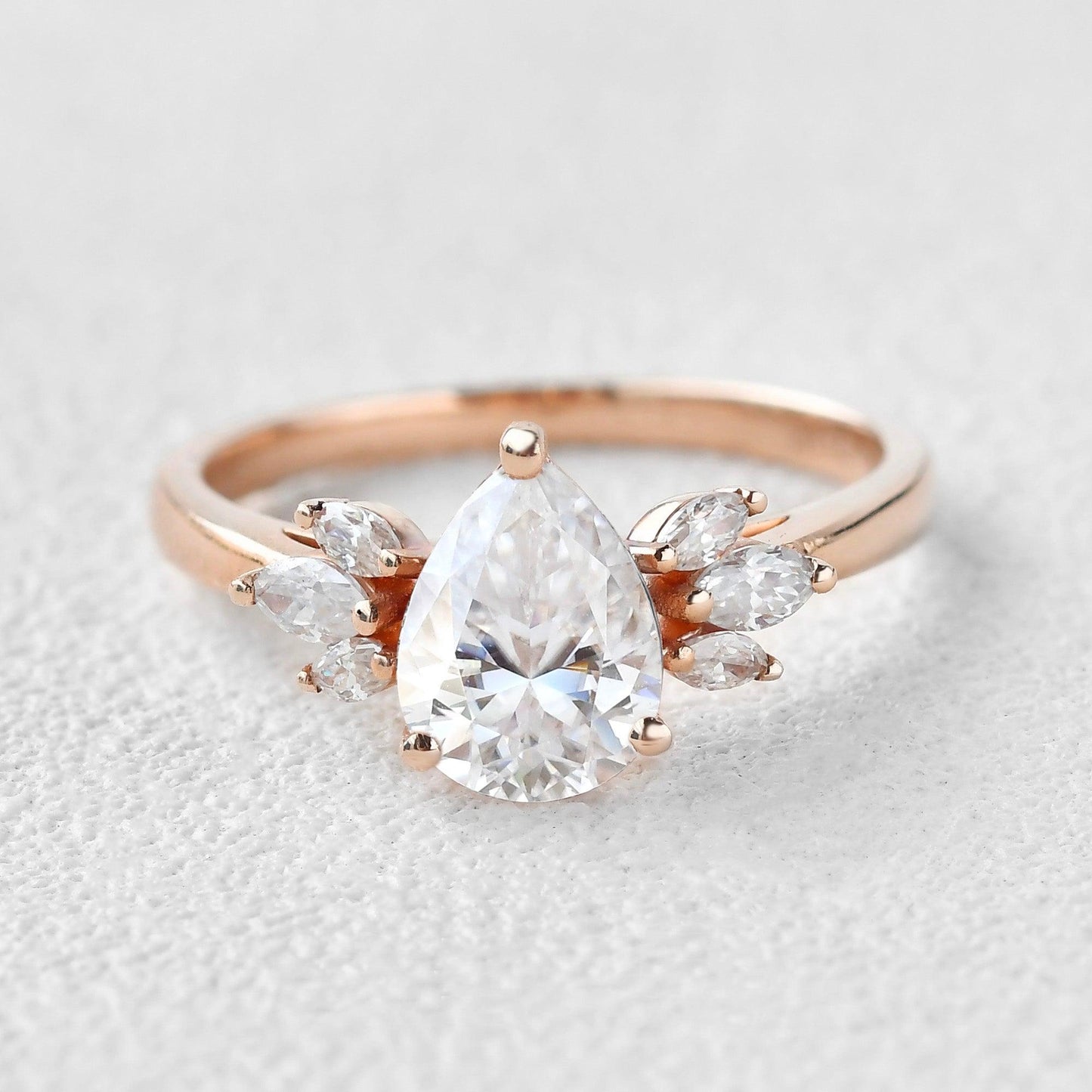 1.52 CT Pear Moissanite Cluster Wedding & Engagement Ring