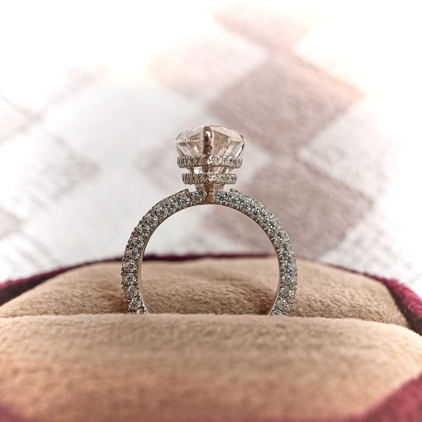 3.10 CT Pear Cut Pave Moissanite Diamond Engagement Ring