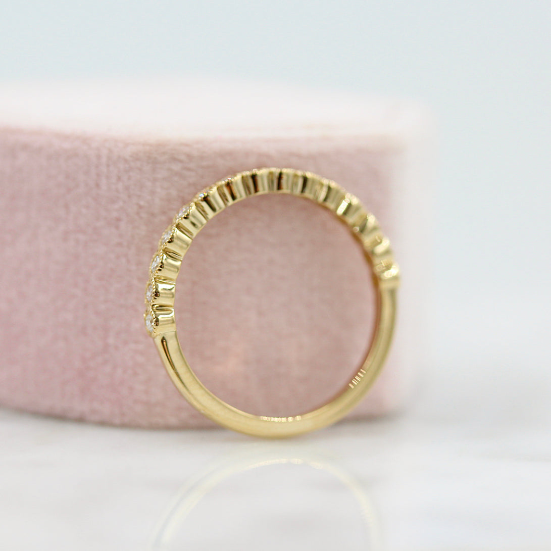 0.22 CT Round Moissanite Diamond Milgrain Half Eternity Wedding Band