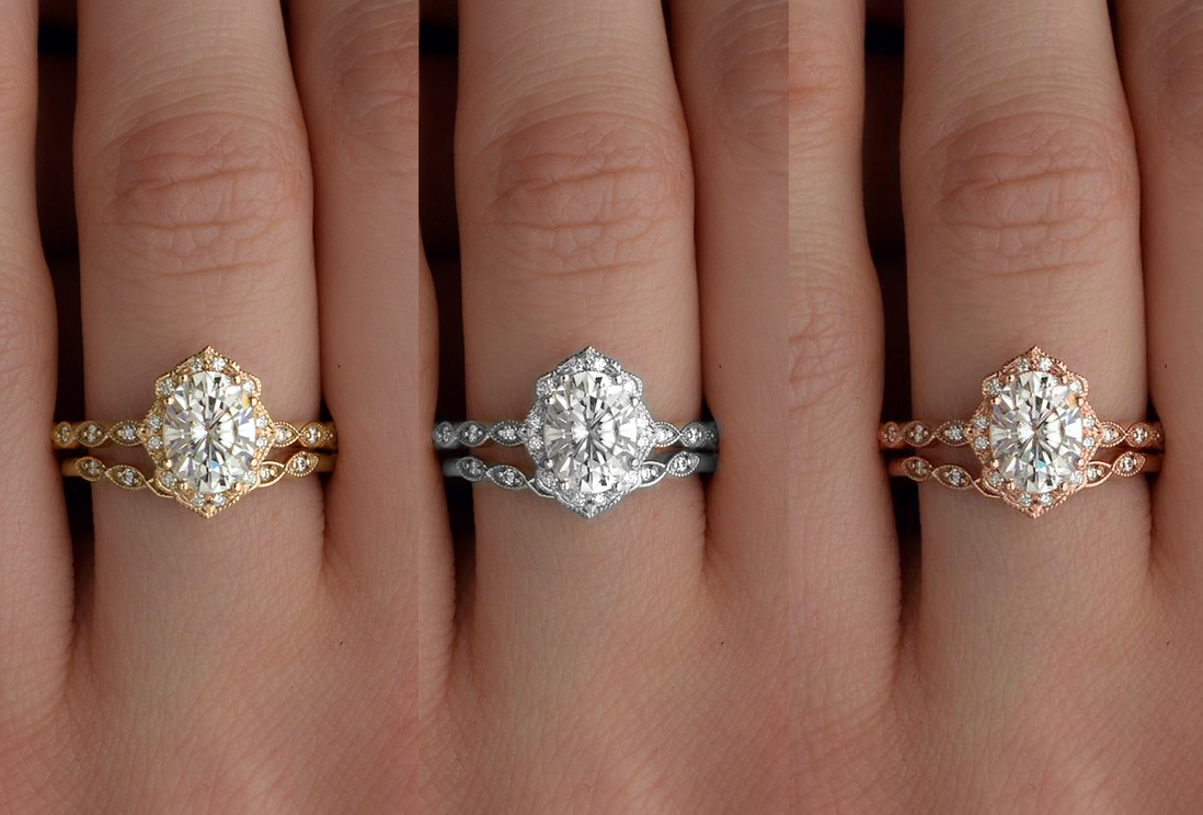 1.33 CT Oval Moissanite Diamond Vintage Engagement Ring