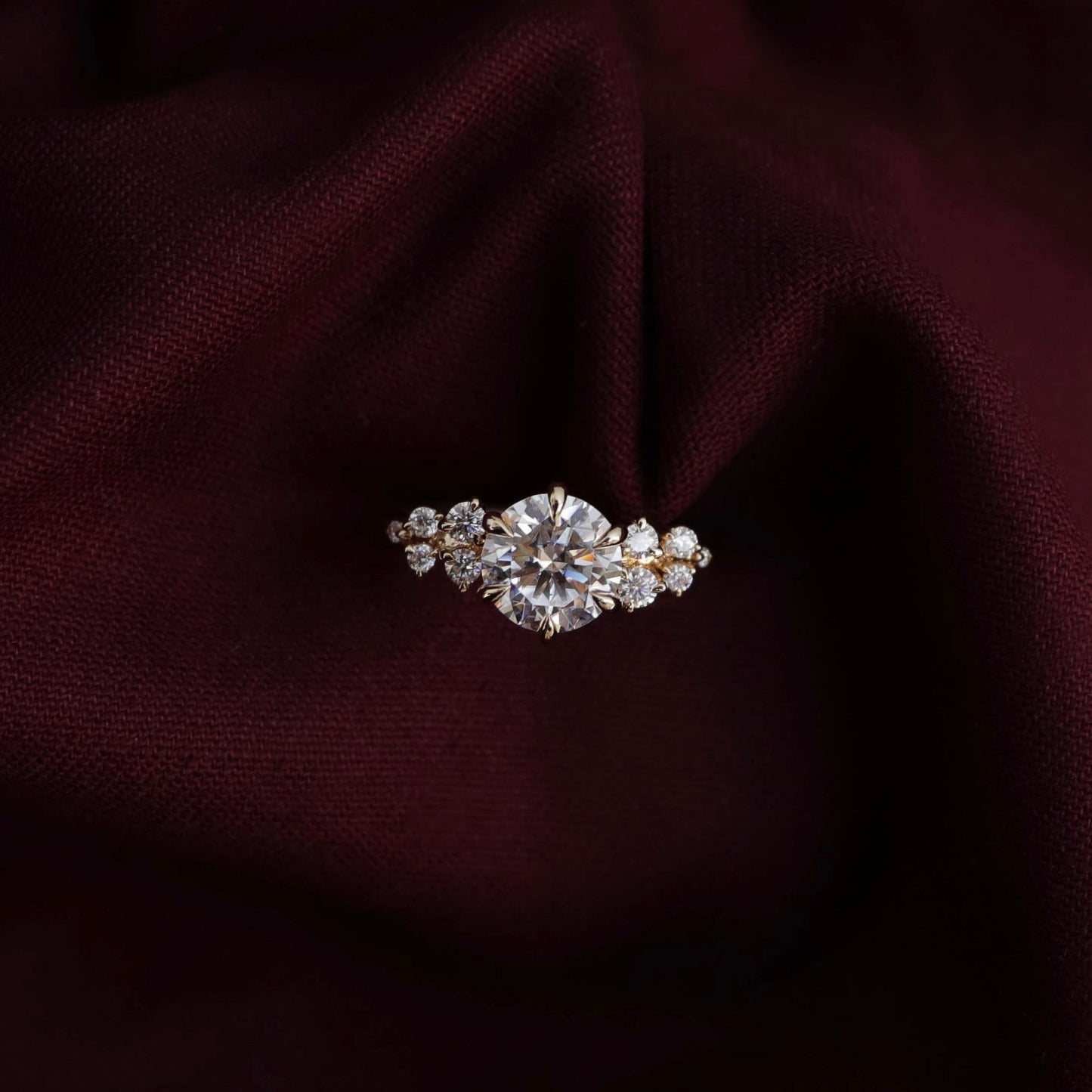 0.90 Carats Round Shape Cluster Moissanite Engagement Ring