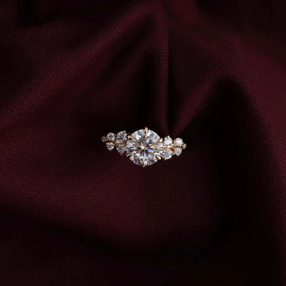 0.90 Carats Round Shape Cluster Moissanite Engagement Ring