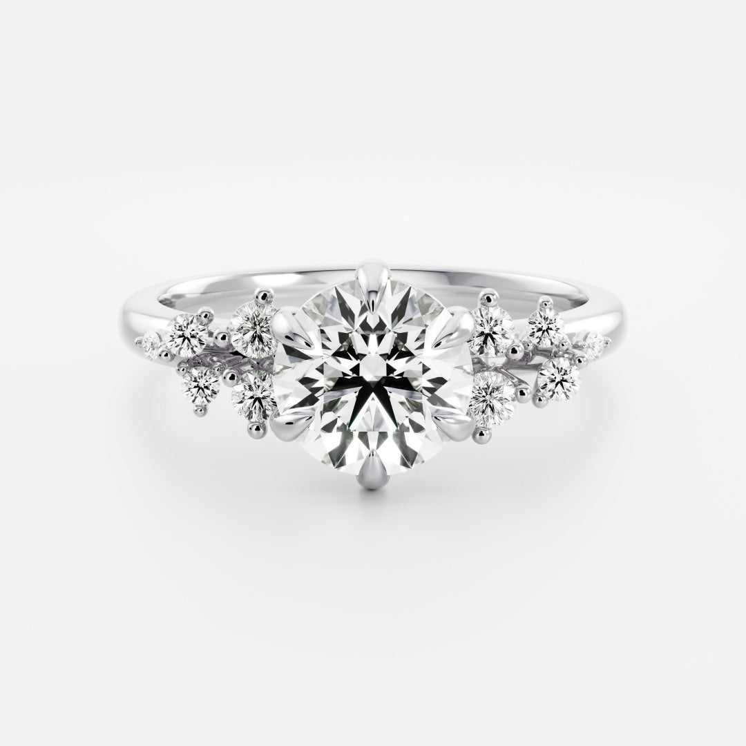 0.90 Carats Round Shape Cluster Moissanite Engagement Ring