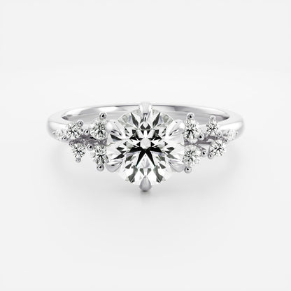 0.90 Carats Round Shape Cluster Moissanite Engagement Ring