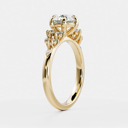 0.90 Carats Round Shape Cluster Moissanite Engagement Ring