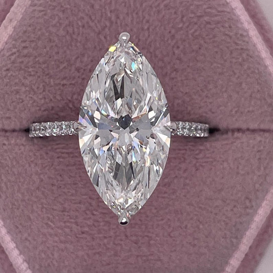 4.0 CT Marquise CVD Diamond Hidden Halo & Pave Engagement Ring