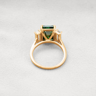 6.2 Carat Dark Green Emerald Moissanite Three Stone Setting Engagement Ring