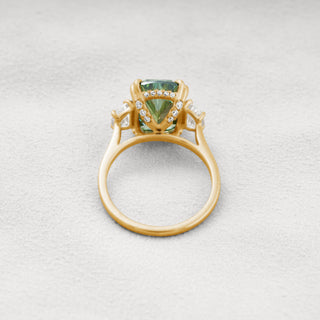 7.2 CT Cushion Dark Green Moissanite Three Stone Diamond Engagement and Wedding Ring