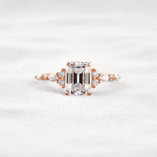 2.3 CT Emerald Cut Cluster Moissanite Diamond Engagement Ring In Rose Gold