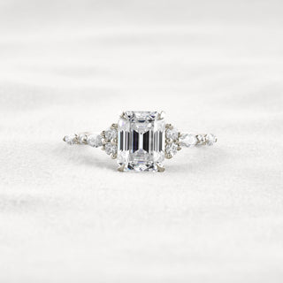 2.3 CT Emerald Cut Cluster Moissanite Diamond Engagement Ring In White Gold