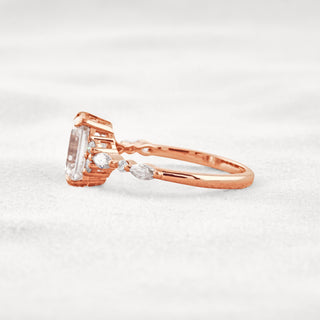 2.3 CT Emerald Cut Cluster Moissanite Diamond Engagement Ring In Rose Gold