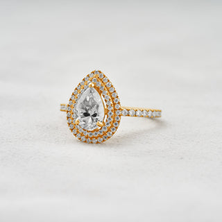 1.33 Carat Pear Moissanite Double Halo and Pave Setting Engagement Ring