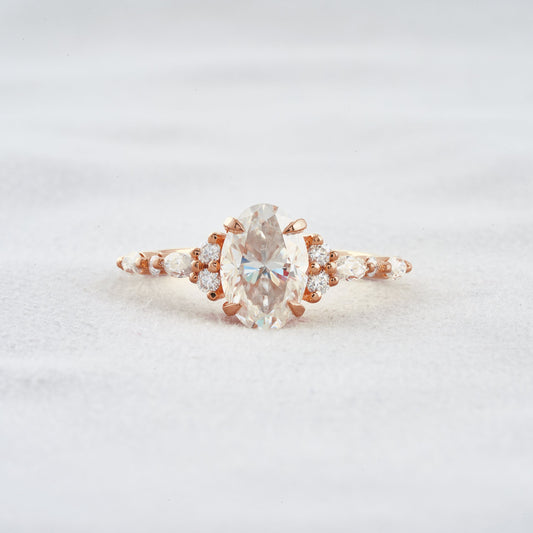 2.1 CT Oval Cut Moissanite Diamond Engagement Ring & Wedding Ring In Rose Gold