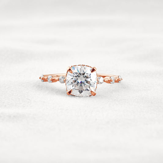 2.15 CT Cushion Cut Moissanite Diamond Engagement Ring & Wedding Ring In Rose Gold