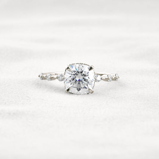 2.15 CT Cushion Cut Moissanite Diamond Engagement Ring & Wedding Ring In White Gold