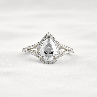 3.1 CT Pear Cut Halo & Pave Moissanite Diamond Engagement Ring
