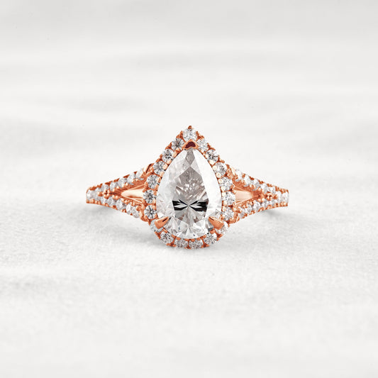 3.1 CT Pear Cut Halo & Pave Moissanite Diamond Engagement Ring In Rose Gold