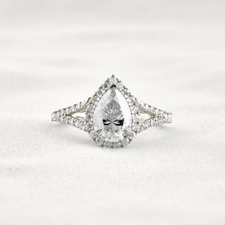 3.1 CT Pear Cut Halo & Pave Moissanite Diamond Engagement Ring In White Gold