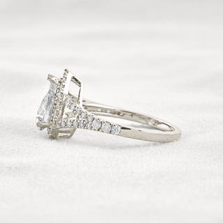 3.1 CT Pear Cut Halo & Pave Moissanite Diamond Engagement Ring