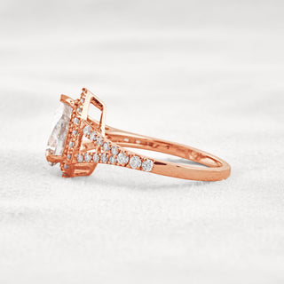 3.1 CT Pear Cut Halo & Pave Moissanite Diamond Engagement Ring In Rose Gold