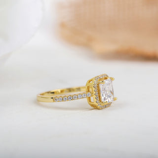 2.08 CT Princess Cut Halo Pave Moissanite Diamond Engagement Ring