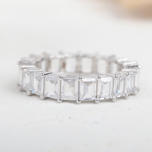 Emerald Moissanite Full Eternity Stacking Wedding Band