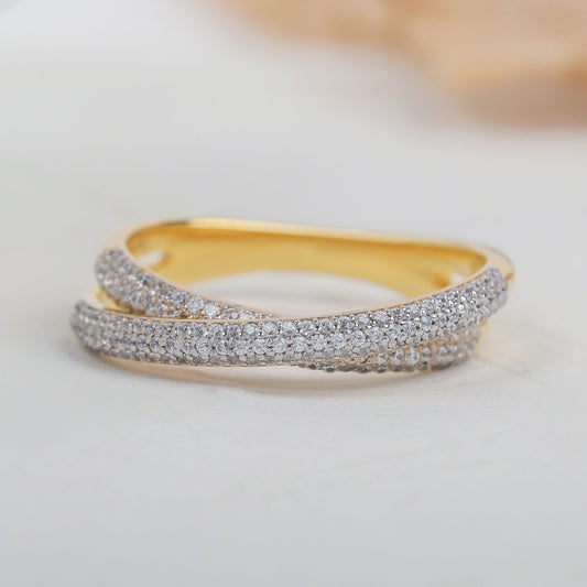 Round Minimalist Moissanite Diamond Criss Cross Wedding Band