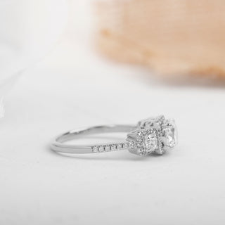 1 CT Round Cut Halo Moissanite Diamond Engagement Ring