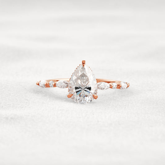 1.93 CT Pear Cut Moissanite Diamond Engagement Ring & Wedding Ring In Rose Gold