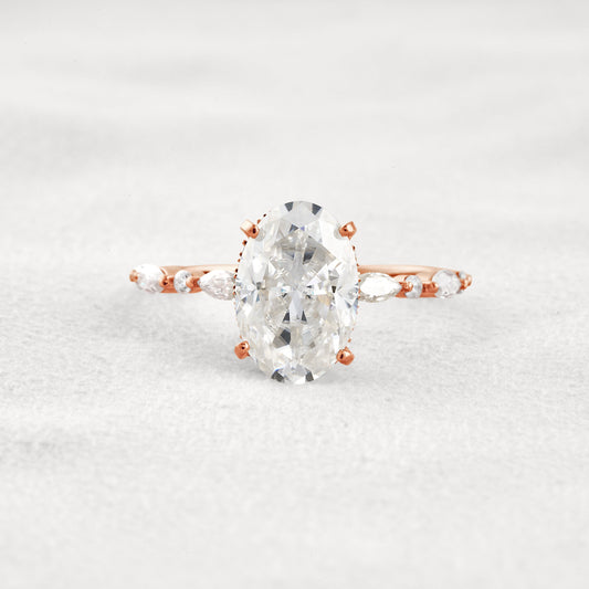 4 CT Oval Cut Moissanite Diamond Engagement Ring & Wedding Ring In Rose Gold