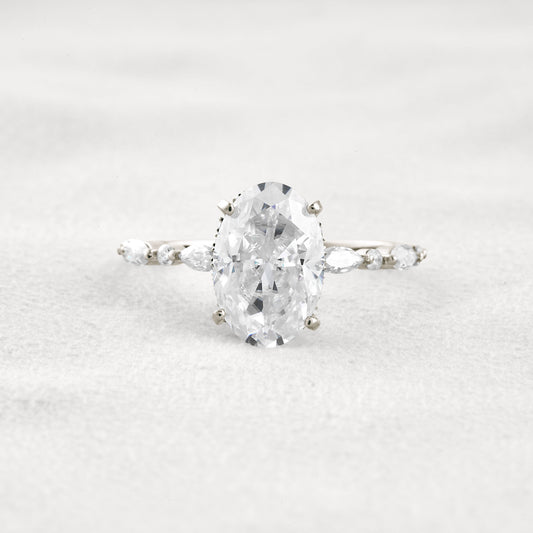 4 CT Oval Cut Moissanite Diamond Engagement Ring & Wedding Ring In White Gold