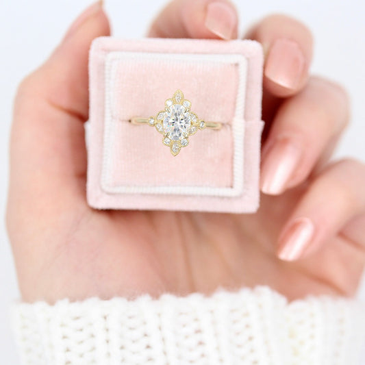 1.33 CT Oval Moissanite Diamond Cluster Engagement Ring