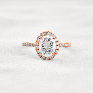 1.91 CT Oval Cut Halo & Pave Moissanite Diamond Engagement Ring In Rose Gold