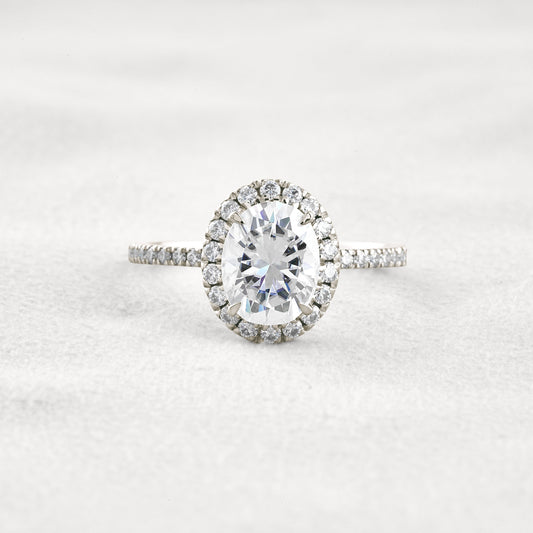 1.91 CT Oval Cut Halo & Pave Moissanite Diamond Engagement Ring In White Gold