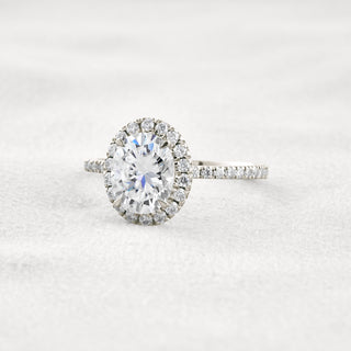 1.91 CT Oval Cut Halo & Pave Moissanite Diamond Engagement Ring