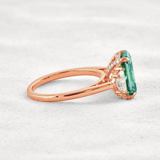 4.4 CT Blue Green Radiant 3 Stones Cut Moissanite Diamond Engagement Ring In Rose Gold
